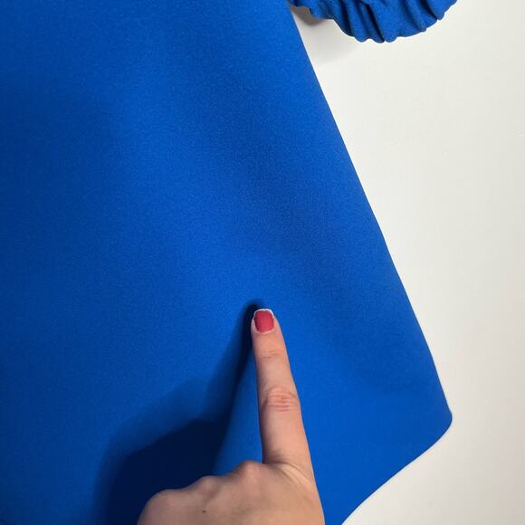 Tibi Womens Crepe Mini Shift Dress 6 Blue 3/4 Sleeve V Neck Workwear Cocktail - Picture 13 of 15